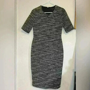 Banana Republic women black white Tweed short sleeve stretch pencil dress size 4
